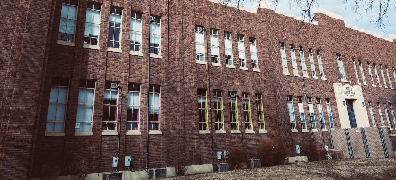 Front façade of a high school in Idaho seen after moving to Idaho