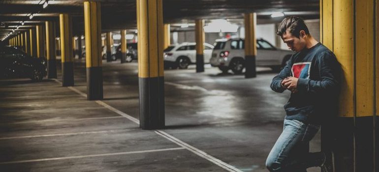 man standing in garage
