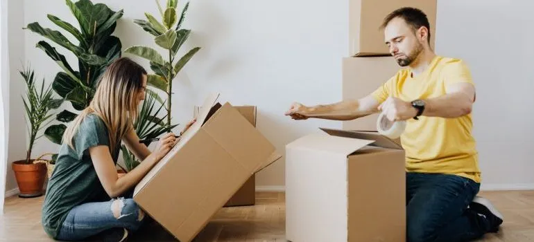 Couple packing items