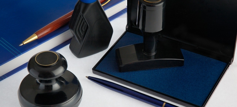 various stamps on a table