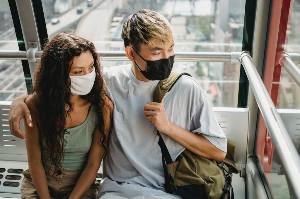 Couple wearing face masks