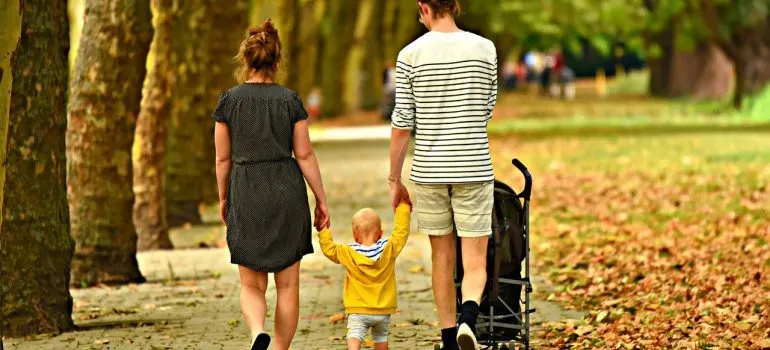 Family taking a walk after moving from Eagle to Boise ID