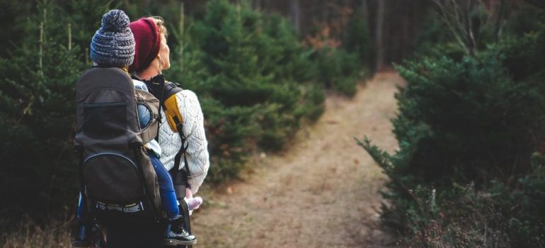 Woman hiking with a baby