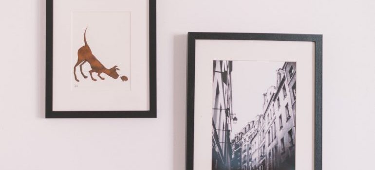 Picture frames on a wall.