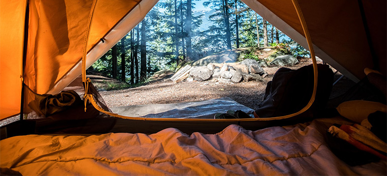 A view from the inside of a tent