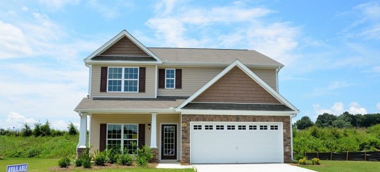 A house and the front yard.