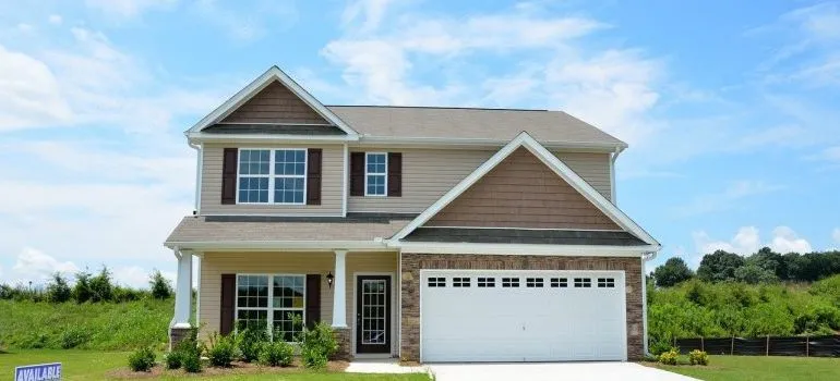 A house and the front yard.