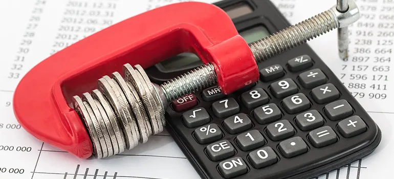 Coins, calculaotor, and a list with numbers