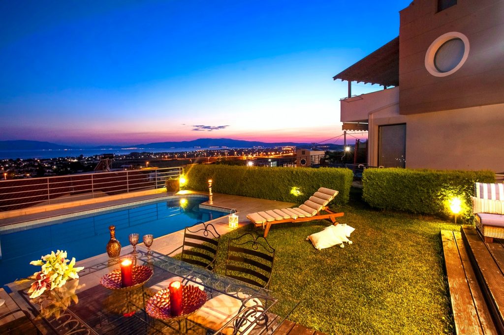 A modern house with a small pool