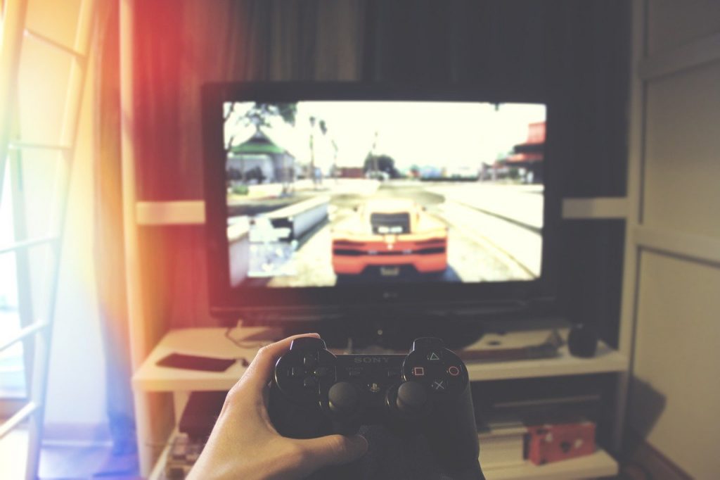 A person playing a video game.