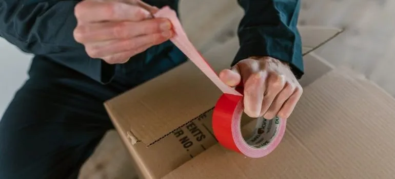 Person getting ready to pack an essentials box