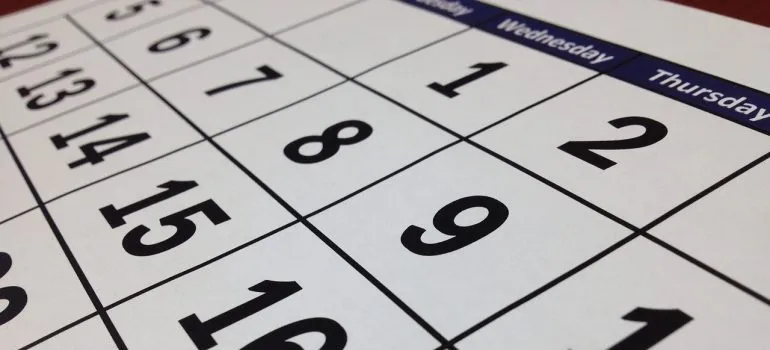 A close up of a calendar.