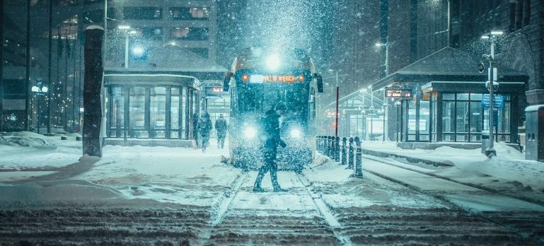 A man walking in the snow.