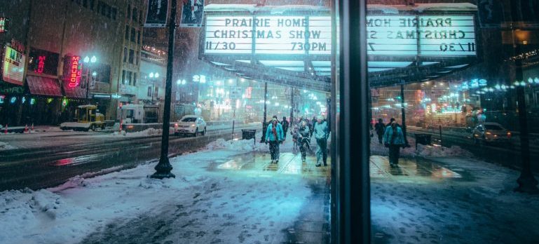 People walking in the snow.