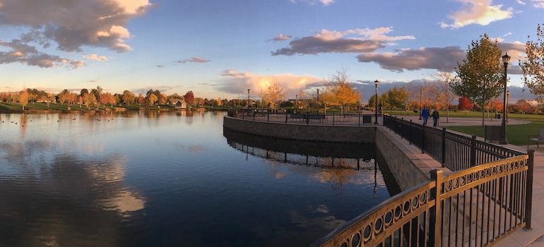 a park next to lake