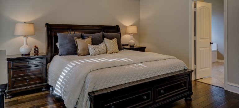 A close up of a bed.