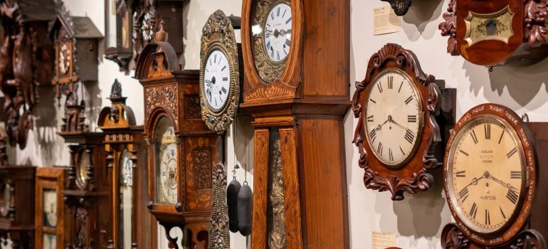 A lot of grandfather clocks.