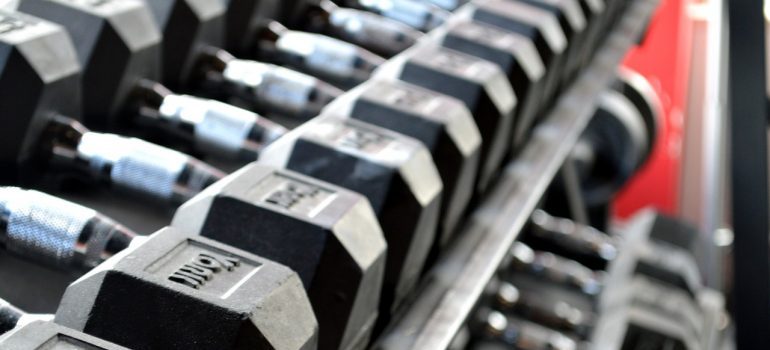 A bunch of dumbbells.