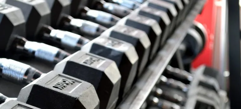 A bunch of dumbbells. 