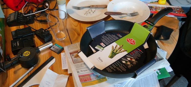 A table filled with clutter