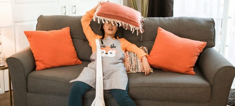 person taking a break from cleaning