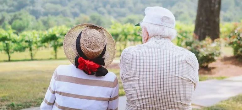 two people looking at trees
