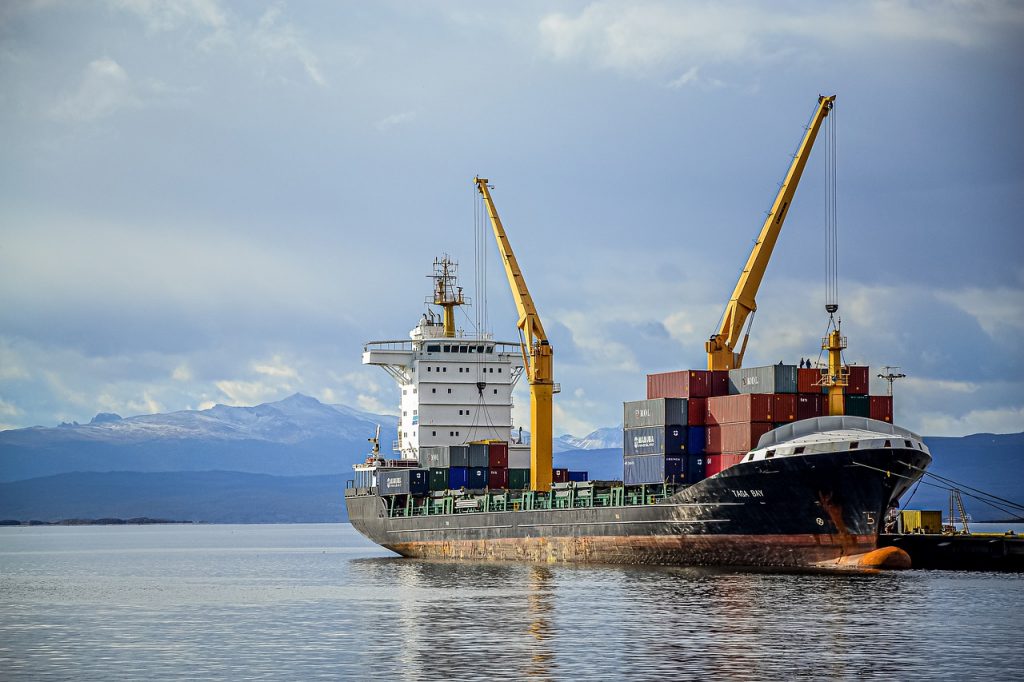 A ship filled with cargo.