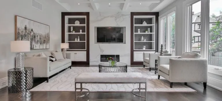 living room with white furniture