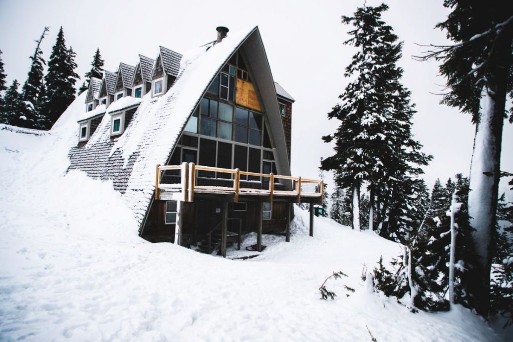 Winter home covered in snow