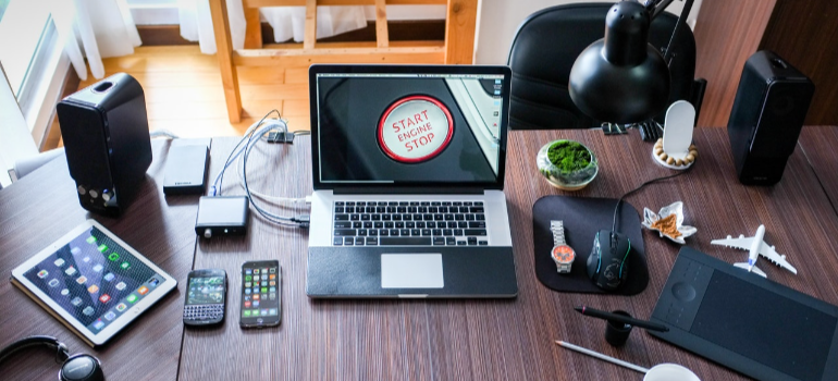 office table with laptop