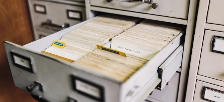 Industries that benefit from business storage - File cabinet with one open drover. 