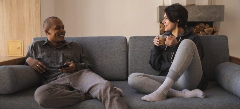 couple talking on the couch