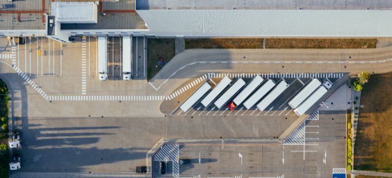 Aerial view of a van lines warehouse
