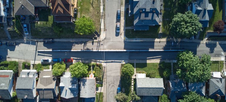 aerial view of a suburban neighborhood