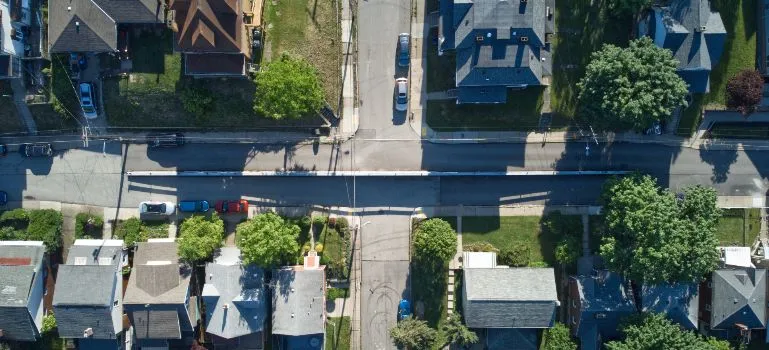aerial view of a suburban neighborhood