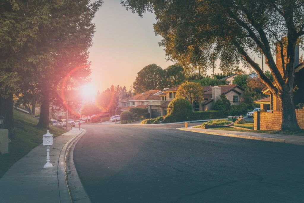 landscape of the suburbs during sunset