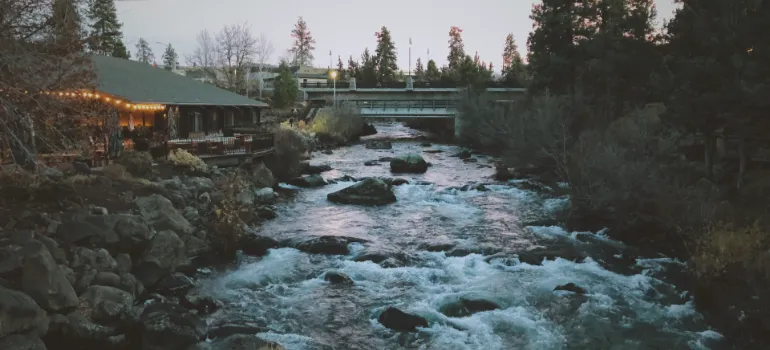 a small house and a river