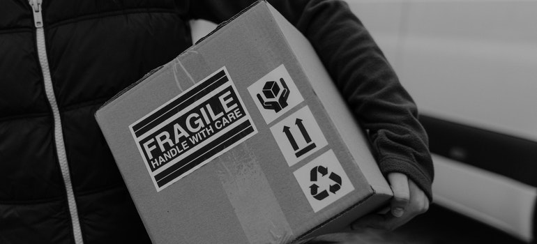 person holding fragile box