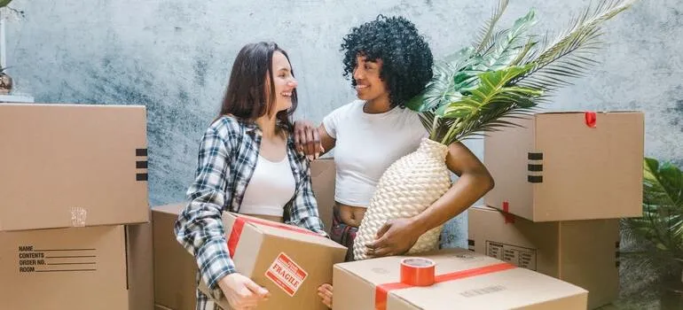 Two friends packing