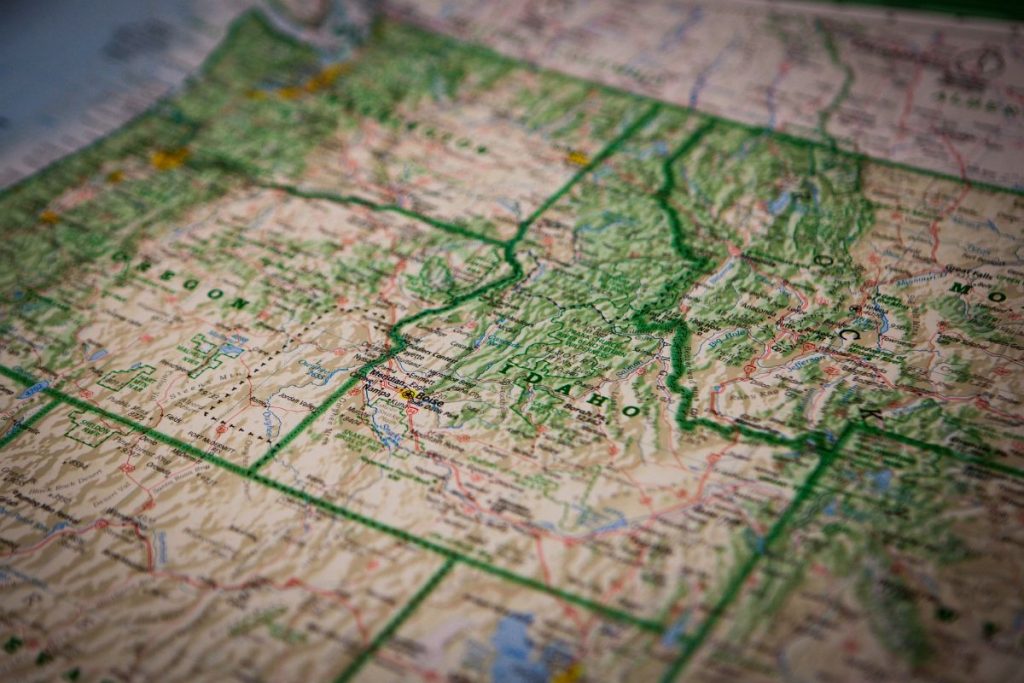state of Idaho on a geographic map