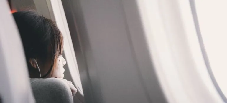 small child traveling by plane