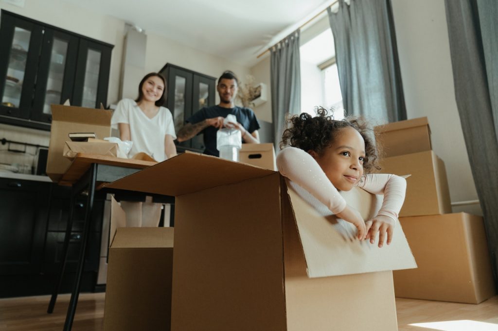 a family packing for a move