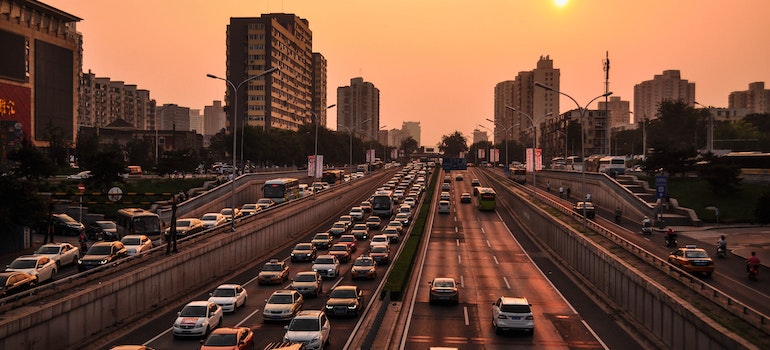 Traffic jams and sunset 