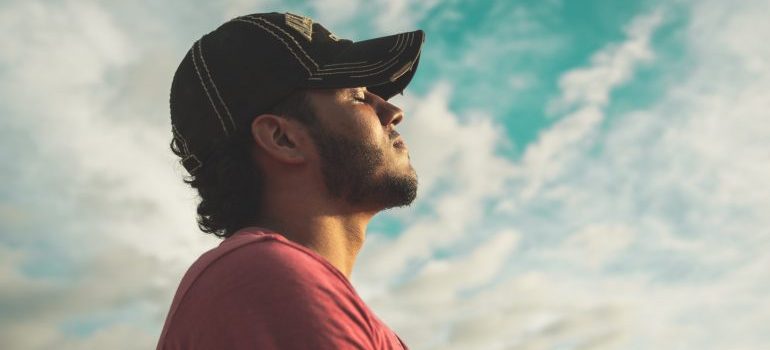 Man with closed eyes taking a break