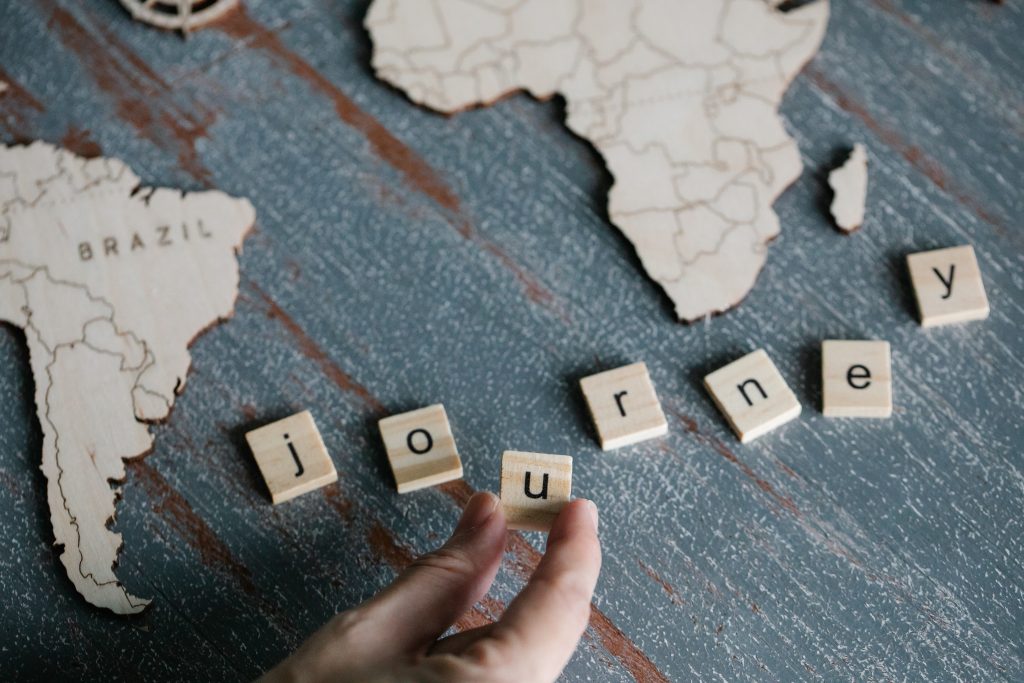 Letters spelling out journey