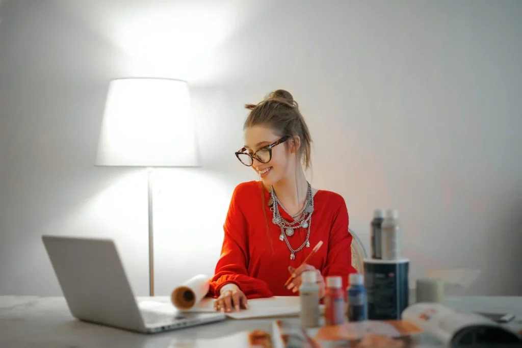 a woman creating a comfortable home office in your Eagle ID home