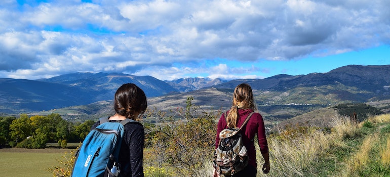 Two women hiking.