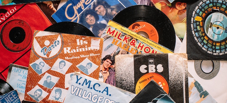 A set of retro vinyl records on table