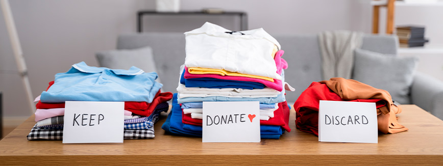  Clothes stacked with labels 