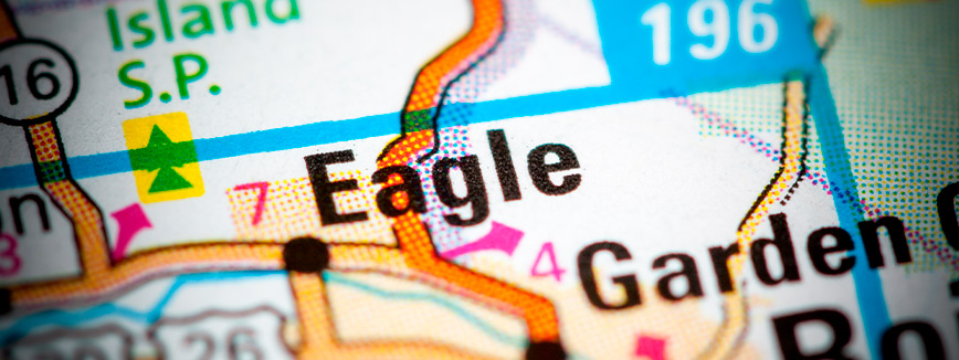 Close-up of a map highlighting neighborhoods in Eagle, Arizona, as part of a moving guide for residents.